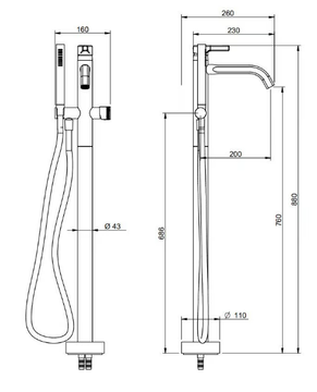 AURELIA - Floor standing brass bathtub mixer with hand shower by Rubinetterie Treemme - view 3